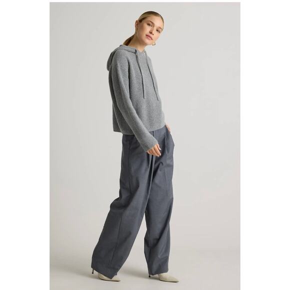 Quince Mongolian Cashmere Fisherman Pullover Hoodie XS Gray - Picture 2 of 8